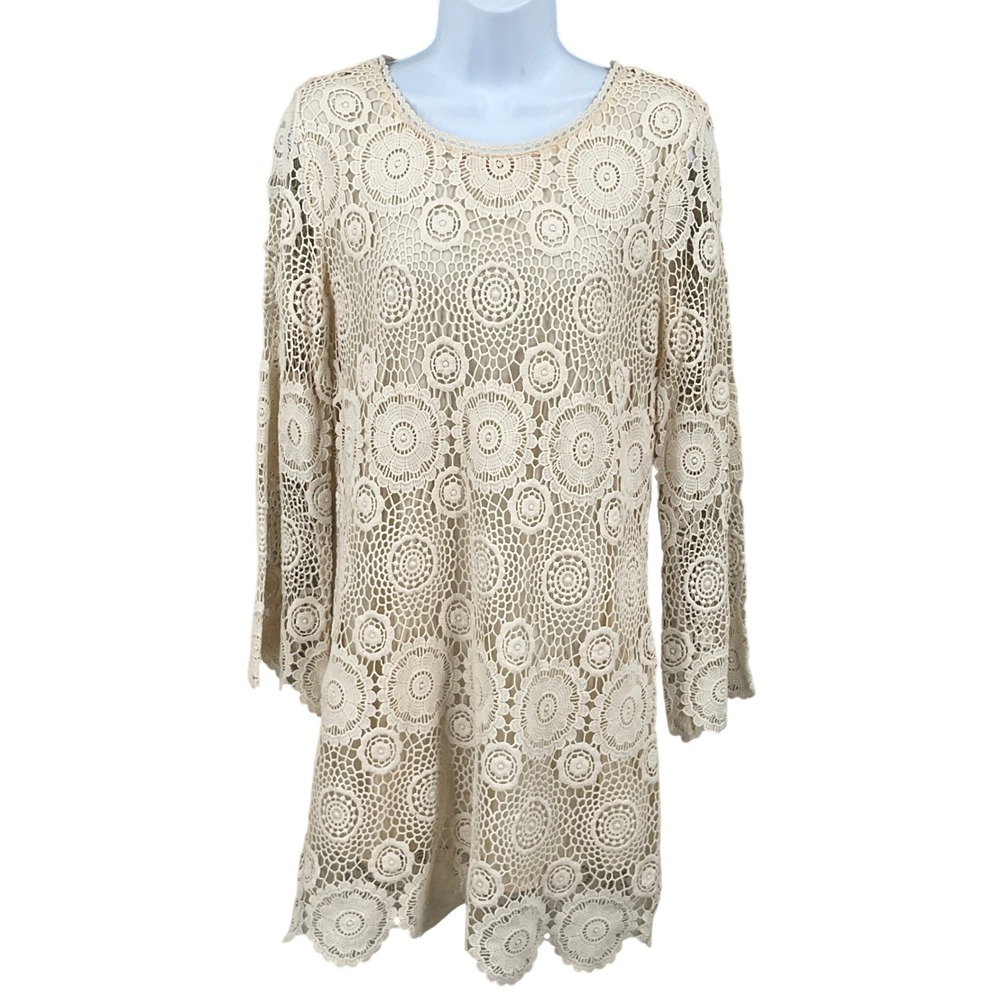Zara Dress Womens M Ivory Guipure Lace Cottagecore Crochet Festival Ethereal